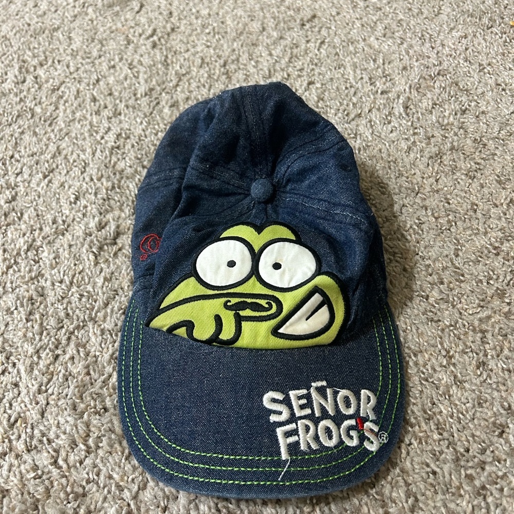 Señor Frog's Navy Hat Lime Frog Patch Mexico Headwear Adjustable Men's Cap Red